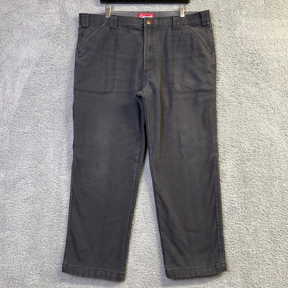 Coleman Utility Pants Men 38x30 Charcoal Grey Plaid Flannel Lined Carpenter